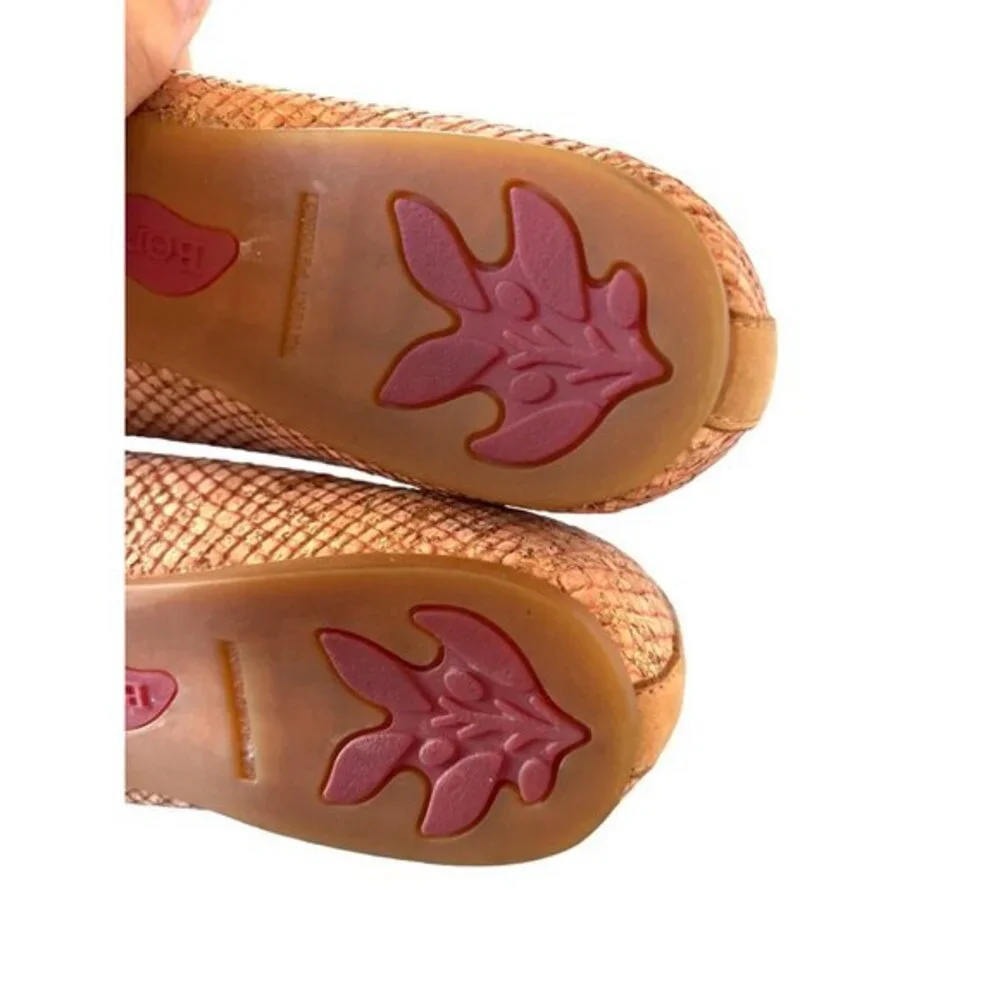 BORN Carri Flats Size 8.5 Shoes Cork Leather Snake Embossed Bow‎ NEW